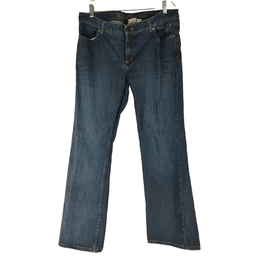 Harley Davidson Women's Size 14‎ (35x31) Regular Boot Cut Denim Blue Jeans